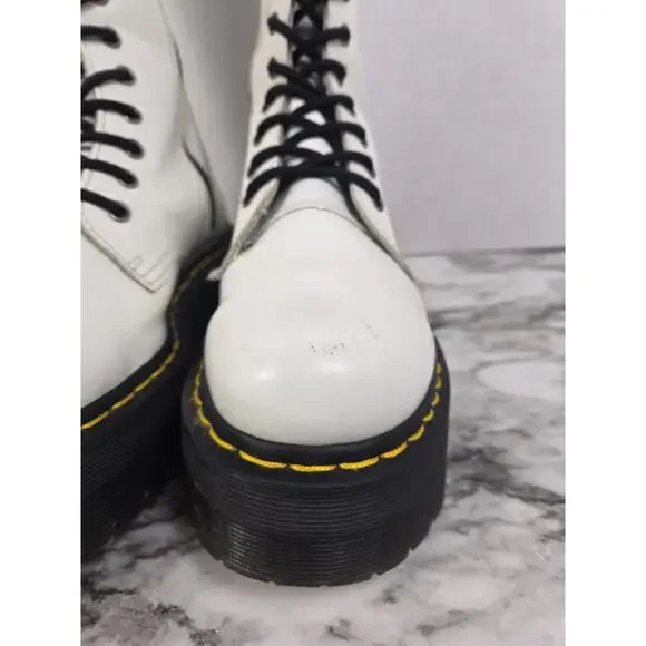 Dr Martens Britain - White 20 Hole Knee High Platform Boots - Womens 8 - Picture 8 of 16